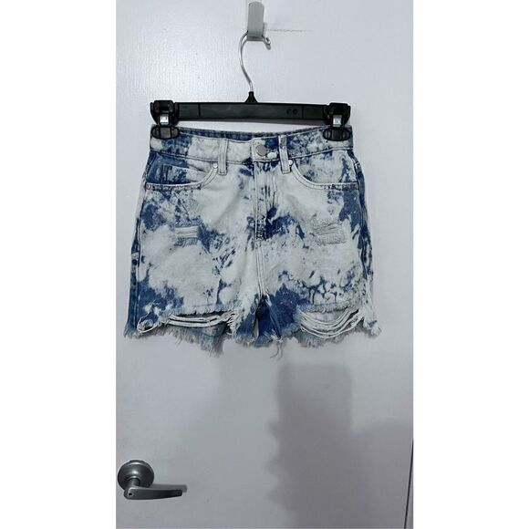 BP BLEACHED WASHED HIGH WAISTED DENIM JEAN SHORTS WOMENS SIZE 24 - Picture 1 of 14